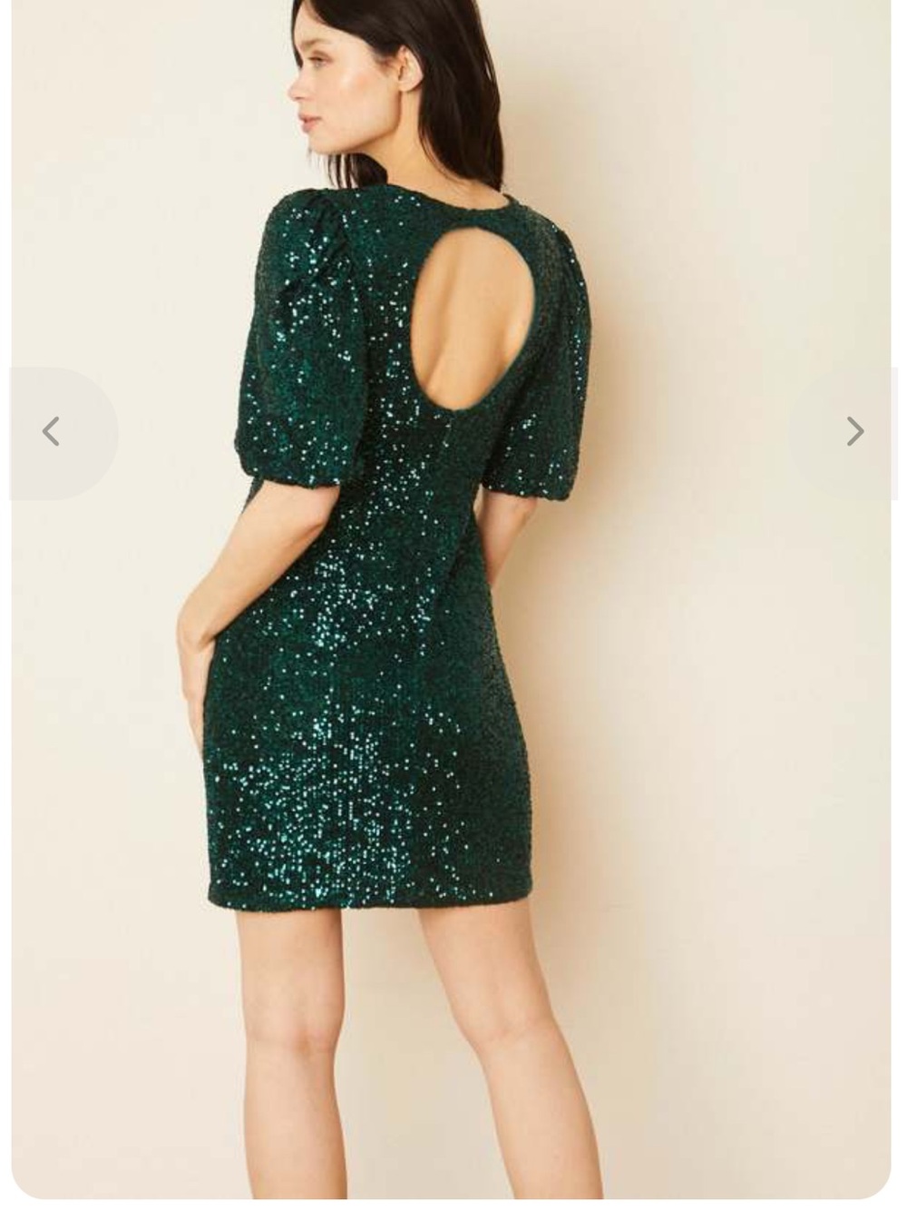 Emerald Sequin Puff-Sleeve Mini Dress with Keyhole Back